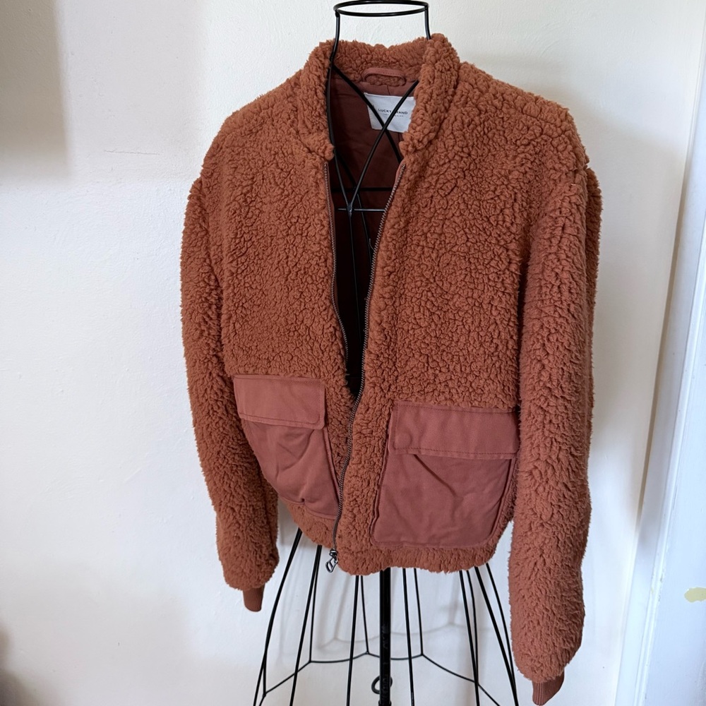 Lucky Brand Women's Long Sleeve Zip Front Utility Teddy Coat